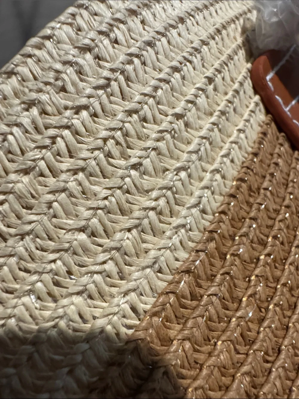 Striped Straw Tote and Matching Hat Set in Brown and Cream